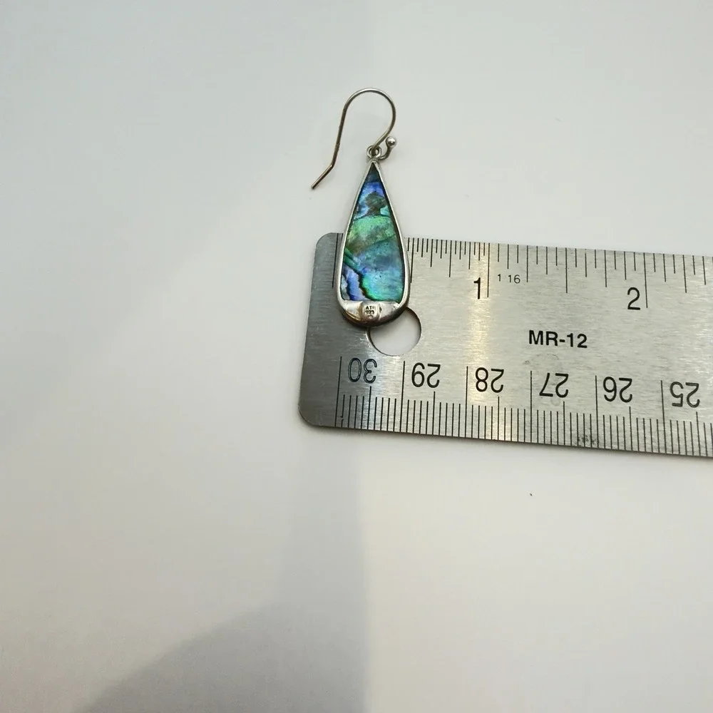 Vtg ATI Abalone Shell Sterling Silver Earrings Teardrop Dangle Pretty